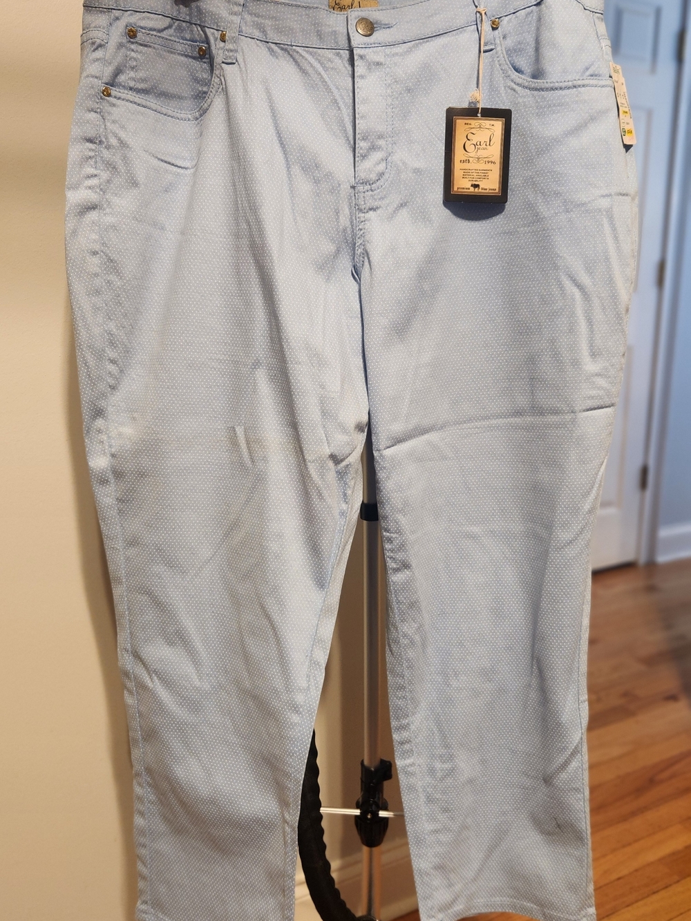 Earl Jean Ankle Jeans Light Blue Polka Dot Button Zip Women's Plus 22 W